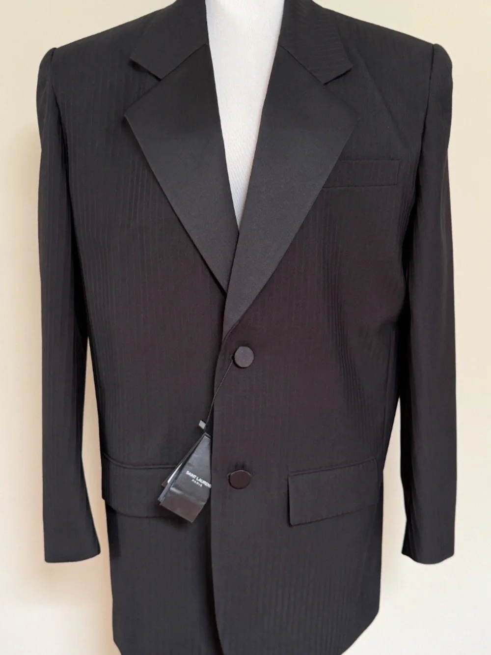 Saint Laurent YSL Runway Oversized Stripe Wool Tuxedo Blazer Jacket
